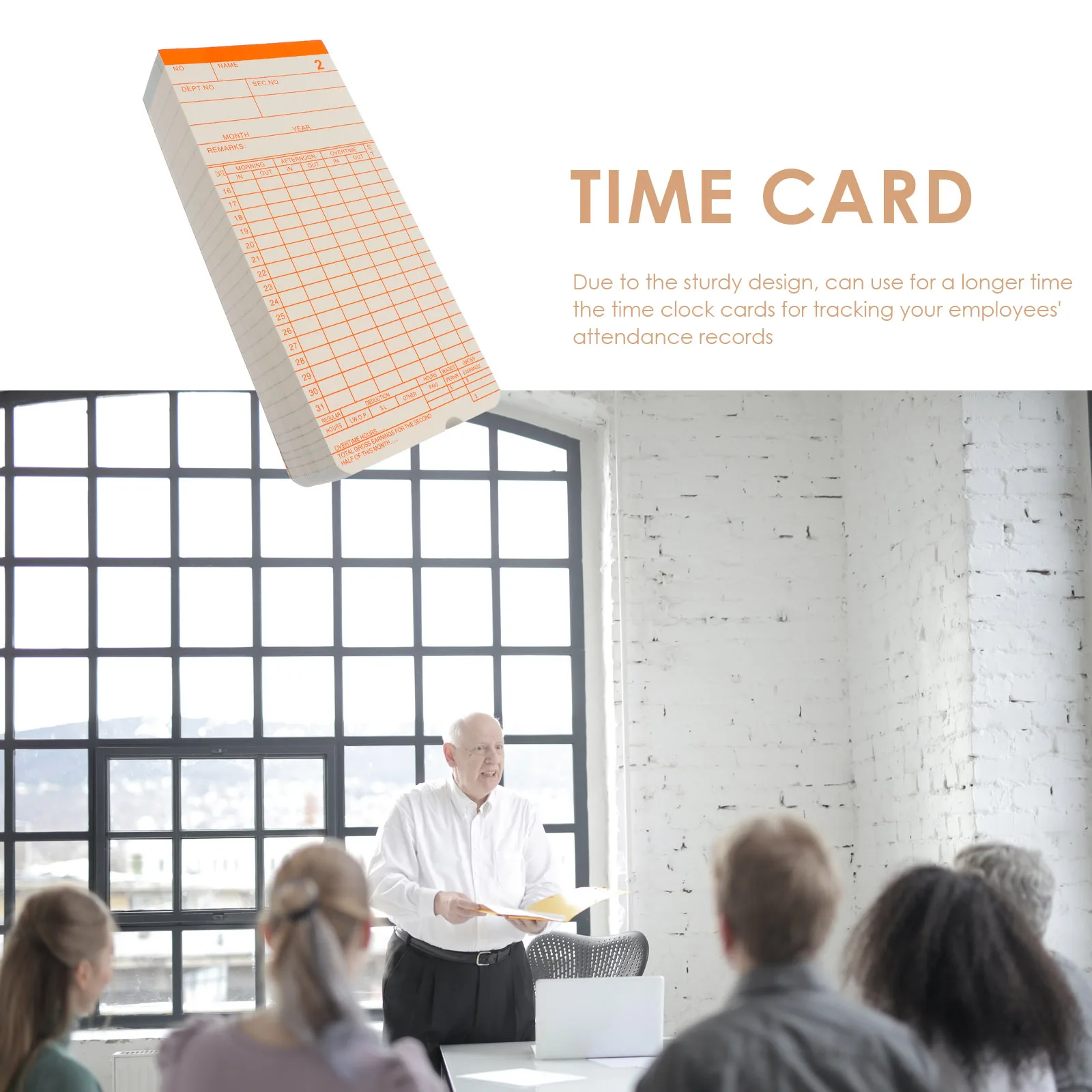 100 ورقة بطاقة الوقت الشهرية، هيكل من الورق المقوى القوي، تصميم بسيط وأنيق لمسجل الحضور المكتبي، للاستخدام الأصلي