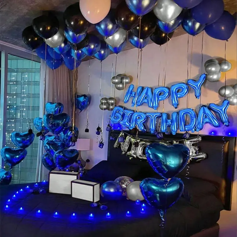 1Set blaue Geburtstagsparty-Dekoration, Luftballons, Set für blaues Thema, Geburtstagsparty-Dekorationen für Jungen und Mädchen, Geschenk, Spielzeugzubehör