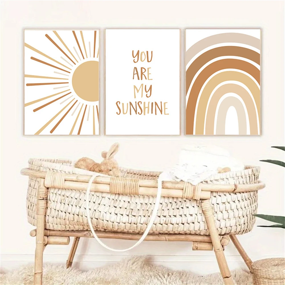 

Bohemia Cartoon Sun Rainbow Posters Prints Canvas Painting You Are My Sunshine Quote Nursery Wall Art Picture Kids Room Decor