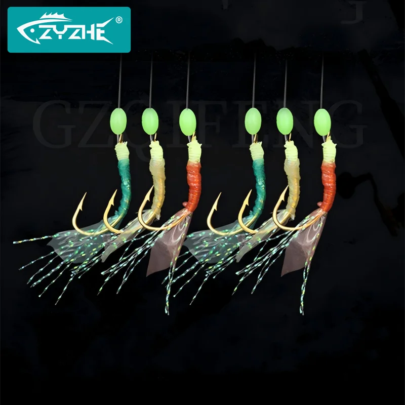 ZYZHE Dreifarbige Angelhaken mit Fischhaut-Optik, 12 Stück #   14 #   16 #   18 #   1 Set 6 Haken mit leuchtender Perle und Widerhaken