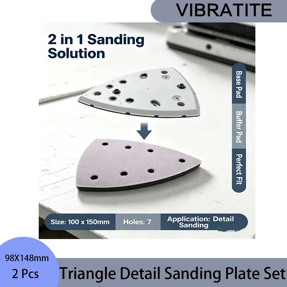98X148mm Triangle Detail Sanding Plate Set 2 Pcs with 100X150mm Interface Pad Mouse Sander Sponge Cushion for Polishing ﻿Wood