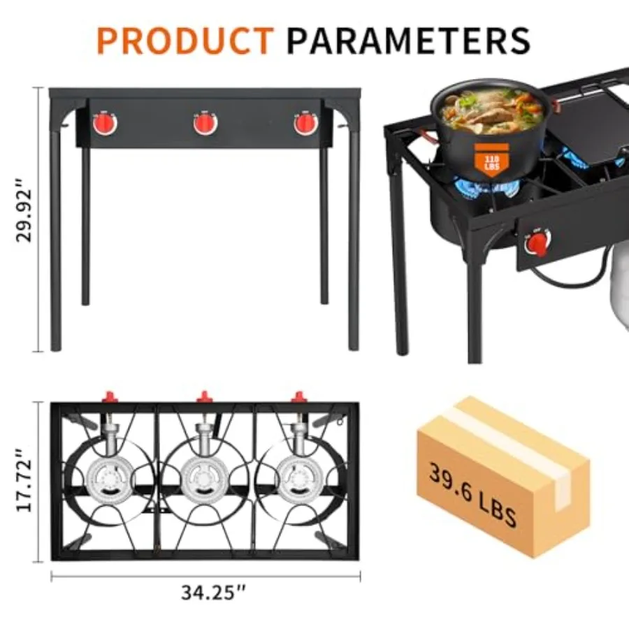 SKOK 3 شعلات موقد البروبان المحمول مع 225000 موقد البروبان عالي الكفاءة للتخييم في الهواء الطلق في الفناء الخلفي للطهي والنزهة