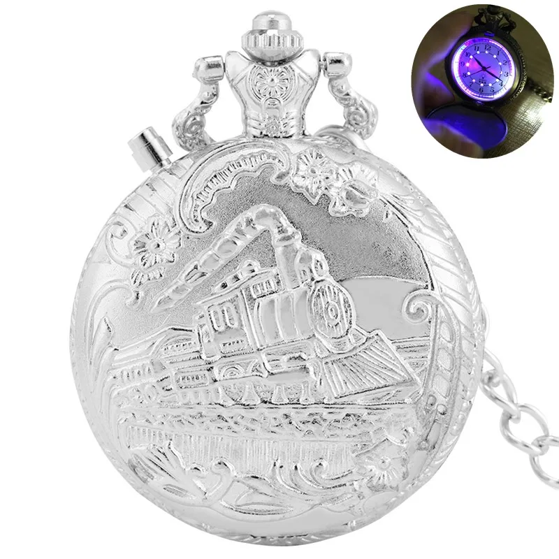 Antike Art führte Uhr Lokomotive Eisenbahn Männer Frauen Quarz analoge Taschenuhr arabische Ziffern Anzeige Anhänger Kette Geschenke