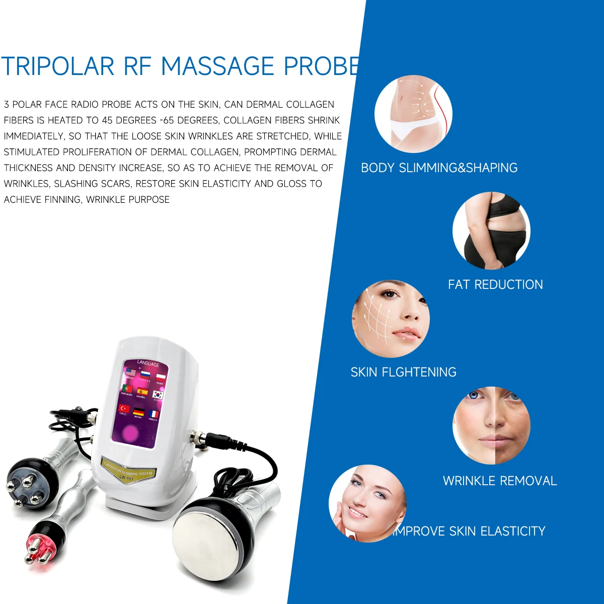 Máquina ultrasónica de cavitación 3 en 1 40K, dispositivo de belleza para rejuvenecimiento de la piel RF, herramientas de Estiramiento Facial para dar forma al cuerpo