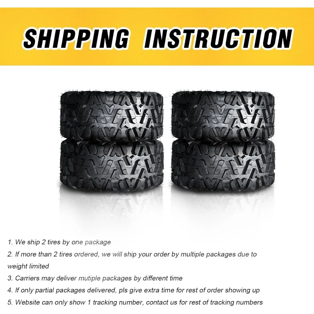 شعبية - مجموعة كاملة من 4 إطارات ATV UTV لجميع التضاريس 25x8-12 أمامي و25x10-12 خلفي 6PR بدون أنابيب