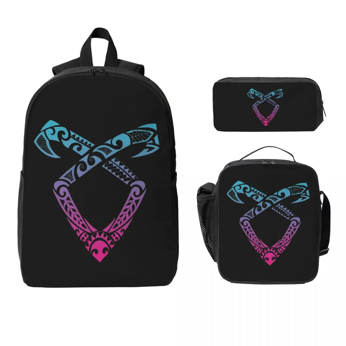 Angelic Runes Symbol Shadowhunters Backpack Boy Girl BookBag School Bag Laptop Shoulder Bags 3ps Insulated Lunch Bag Pencil Case