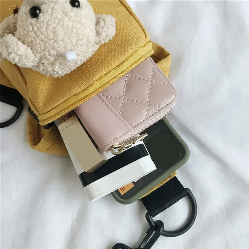 Cartoon Plush Bear Kids Chest Bag Cute Canvas Messenger Bag Children Outdoor Zipper Waist Pack