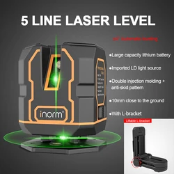 5 Lines Green Laser Level Ground Laser Level L-bracket Pulse Mode Self-leveling 360° Horizontal Vertical Line LD Highlight Light