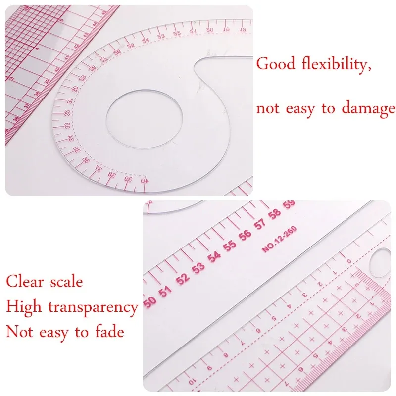 Multifunctional French Curve Ruler Soft Plastic Patchwork Ruler Measure Dressmaking Drawing Template Craft Sewing Tools