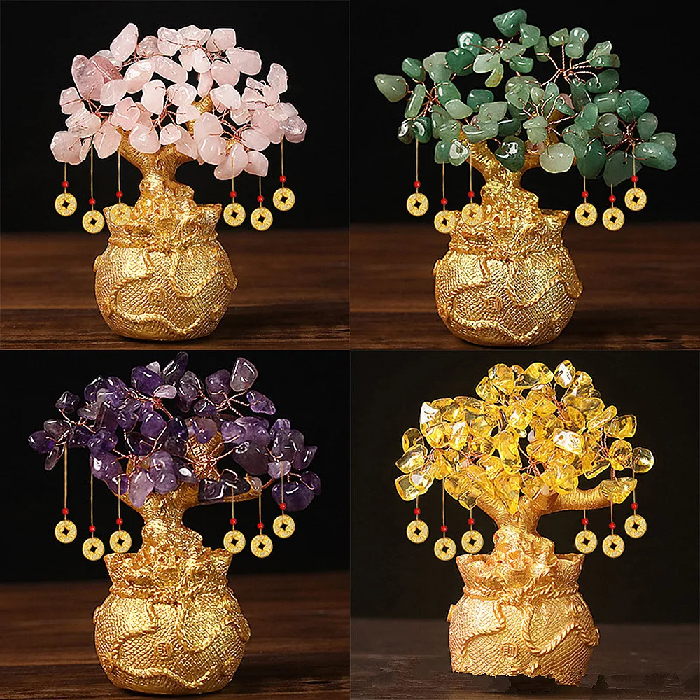 

14cm Crystal Chinese Fengshui Bringing Money/Wealth/Love/Success Lucky Money Tree Home/Office Decorate Ornaments Gifts