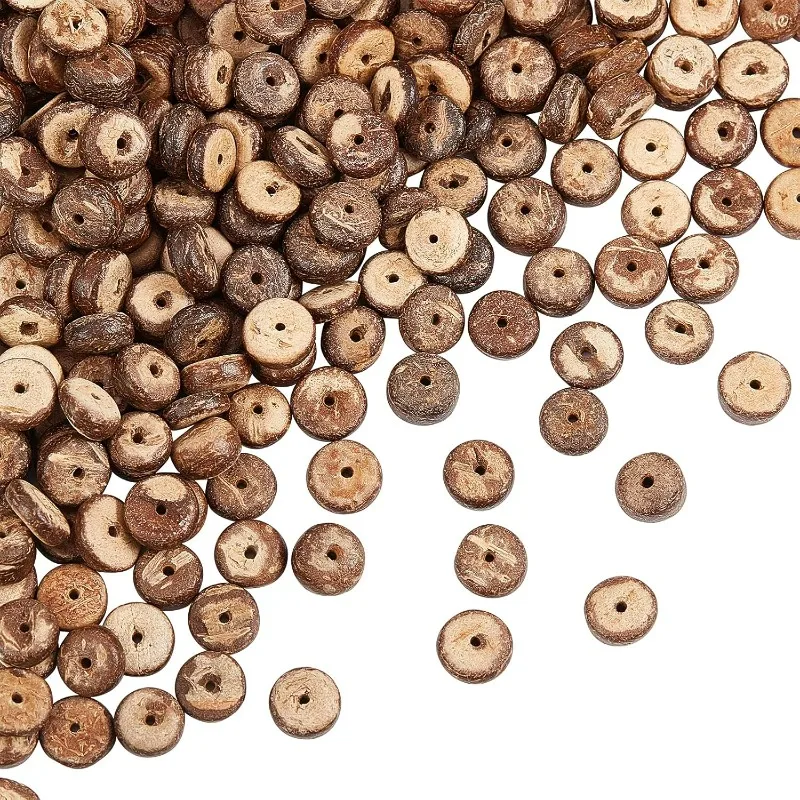 

428 pieces Coconut Shell Beads 8mm Natural Coconut Shell Rondelle Beads Summer Beach Theme Flat Round Coconut Beads