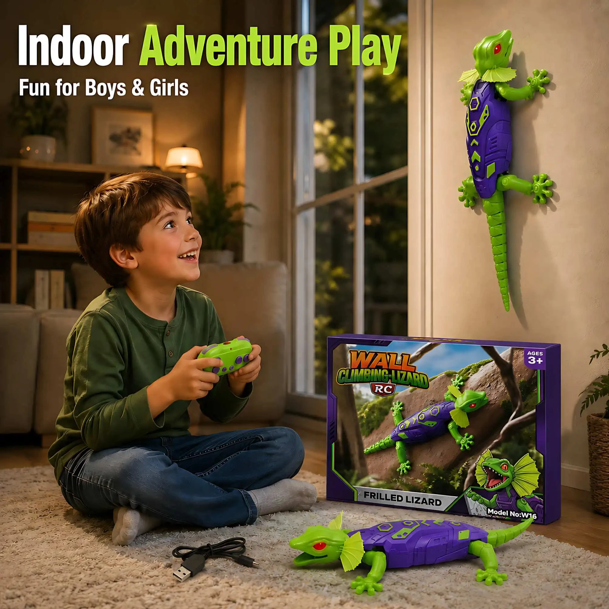 

2.4G Dual Mode Wall Crawler RC Lizard Rechargeable Remote Control Toy 360° Rotating LED Eyes Party Gift for Children Boys Girls