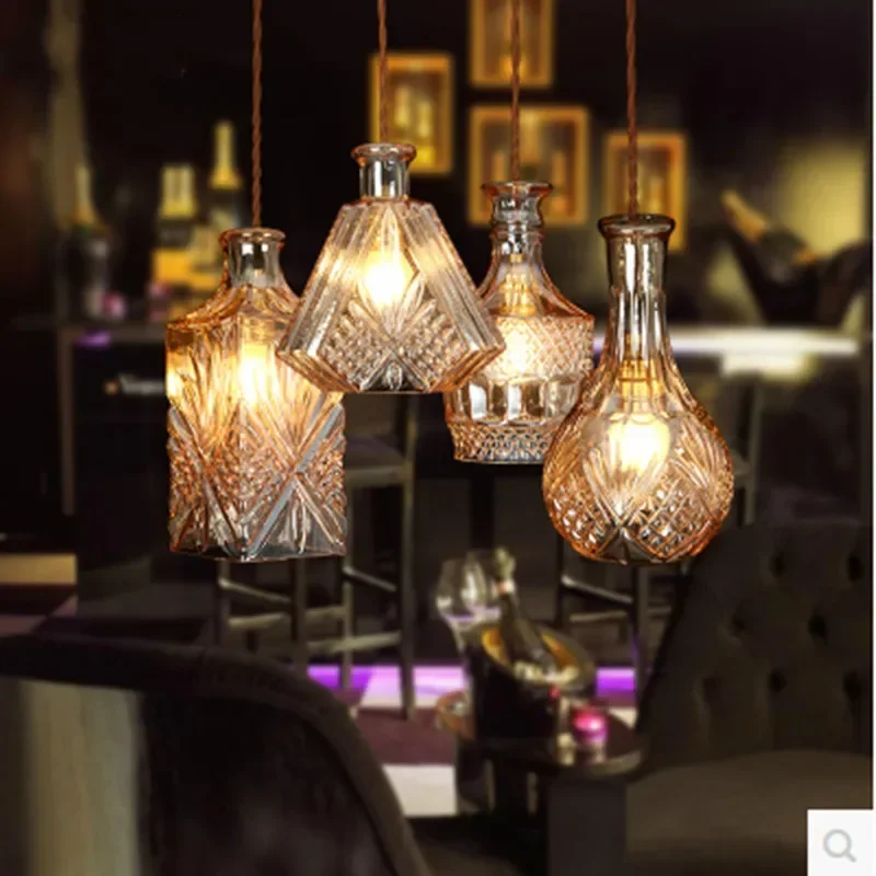 2025 Retro Glass Bottle Pendant Lights Cafe Bar Decorated  Lighting Creative  Lamps
