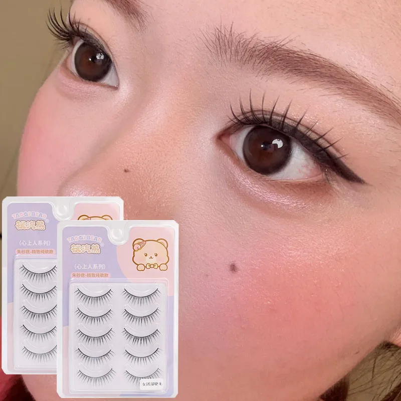Kpop Idol Makeup Falsche Wimpern, 5 Paar, voller Streifen, lange, dicke Comic-Augenwimpern, hartes Band, handgefertigt, Manga-Wimpern, Kosmetik-Werkzeuge