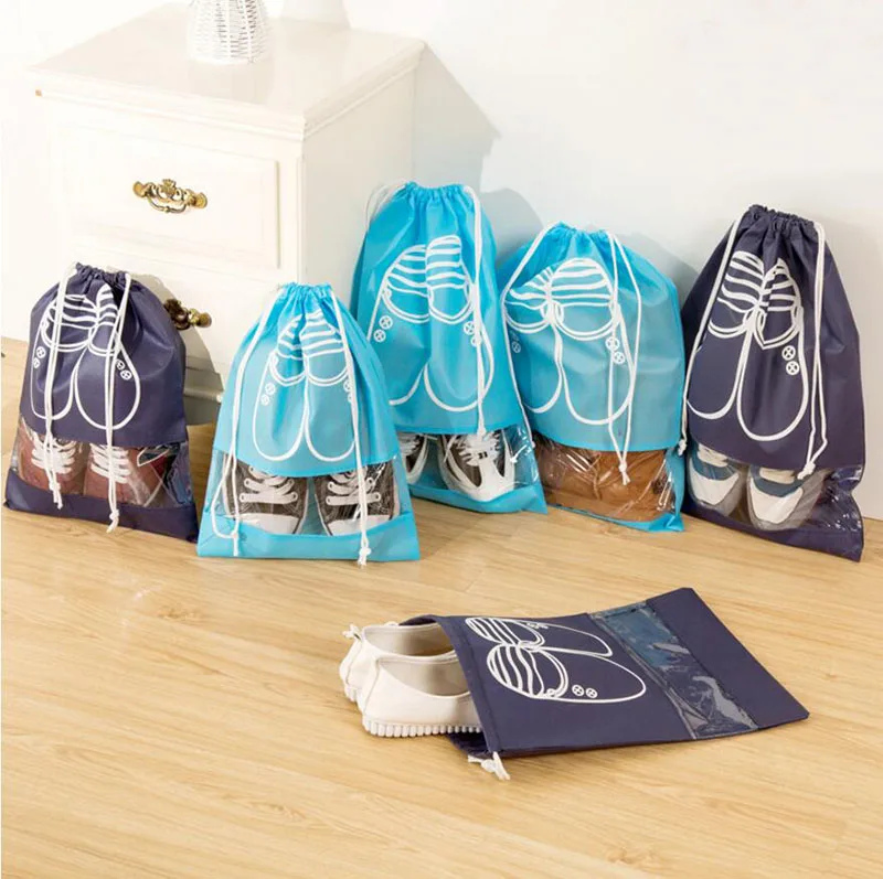 

5 Pack, Dust-proof Shoe Organizer Bags for Boots, High Heel, Drawstring, Transparent Window, Space Saving Storage Bags