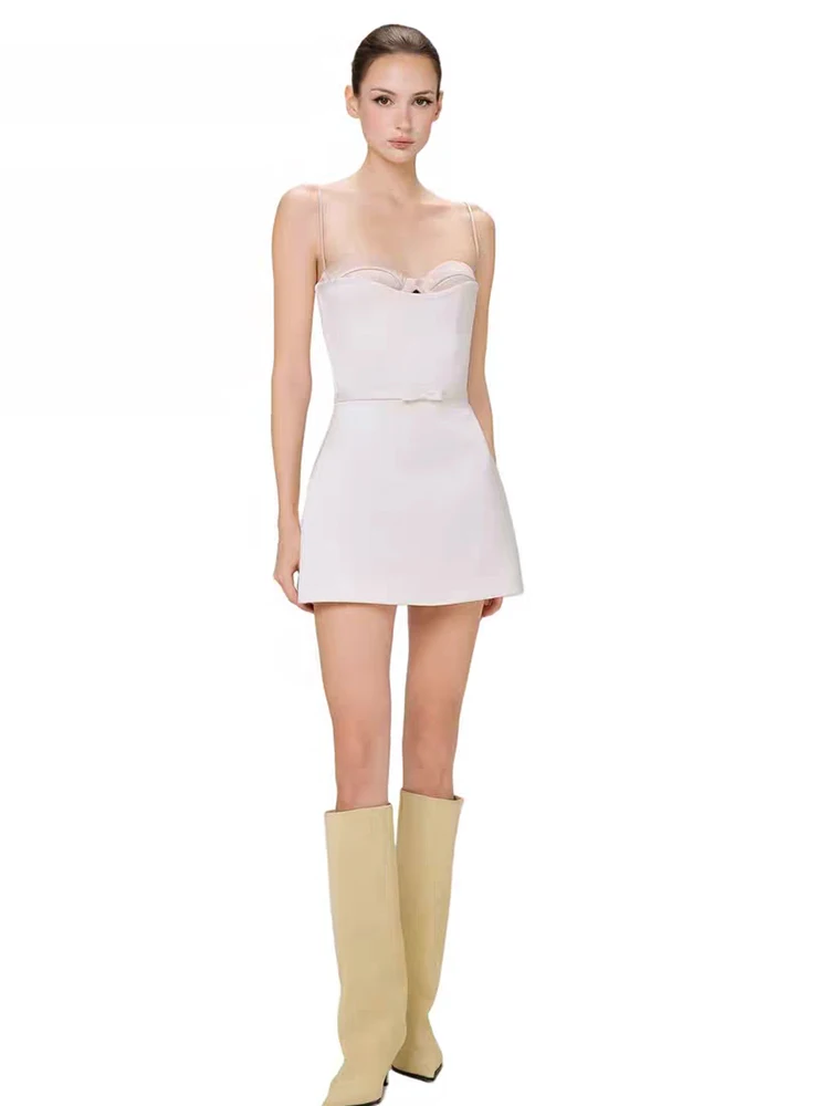 

Spicy Girl Color Block Strap Dress Women's Elegant Lady Goddess Slimming Slim Fit Bodycon Skirt French Style Polyester Fiber