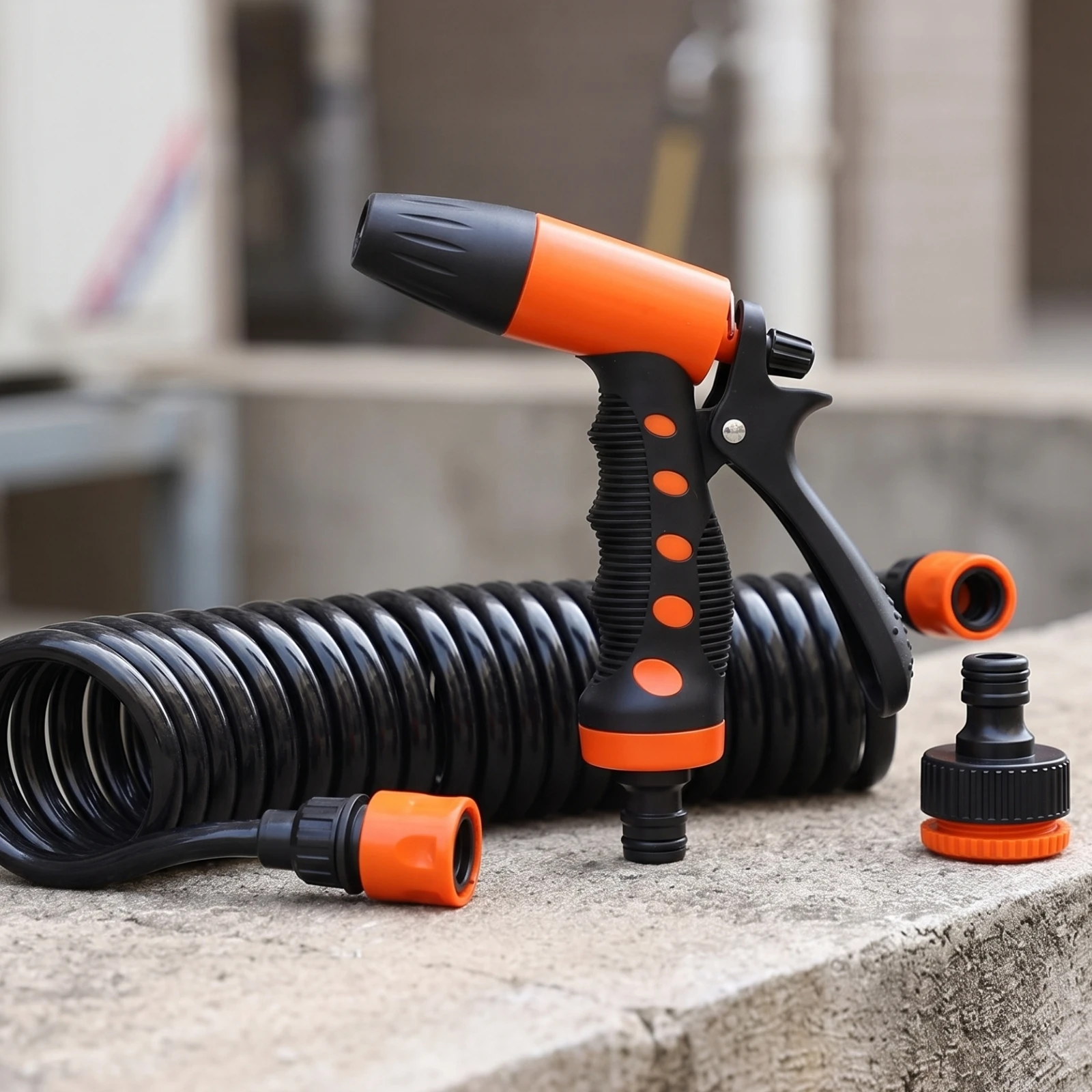 Car Wash Kit with Hose Allall-in-One Spray with Coiled Hose Wash with Quick-Connect Adapter Complete Hardware Multi-Purpose