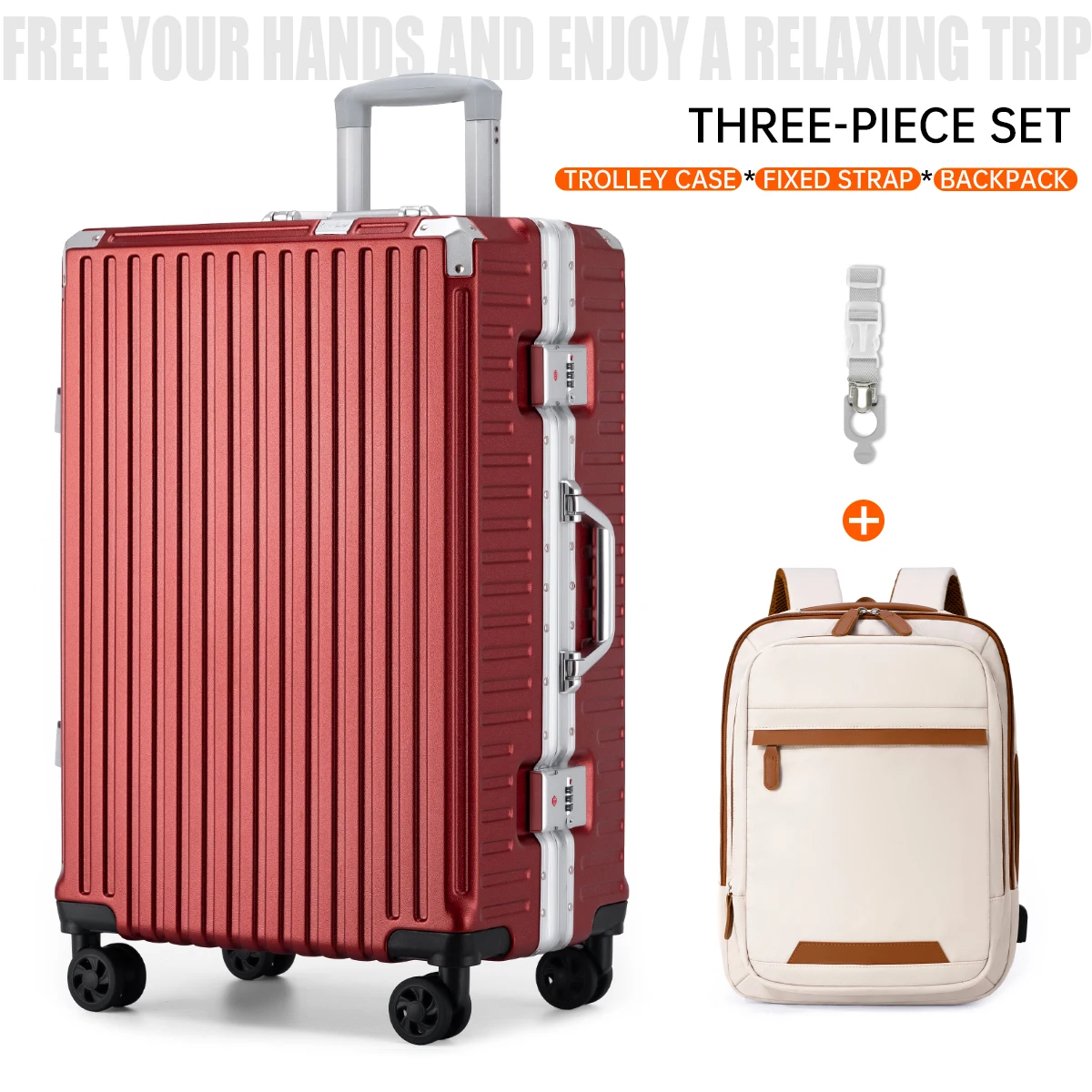 Reiskoffer met aluminium frame, wielen, cijferslot en USB-poort, 20, 24, 26, 28 inch, handbagage