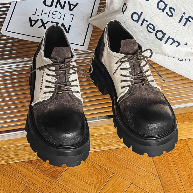 Autumn Height Increasing European  American Men Derby Shoes High-end Texture Youthful Personality Color Blocking Fashion Shoes