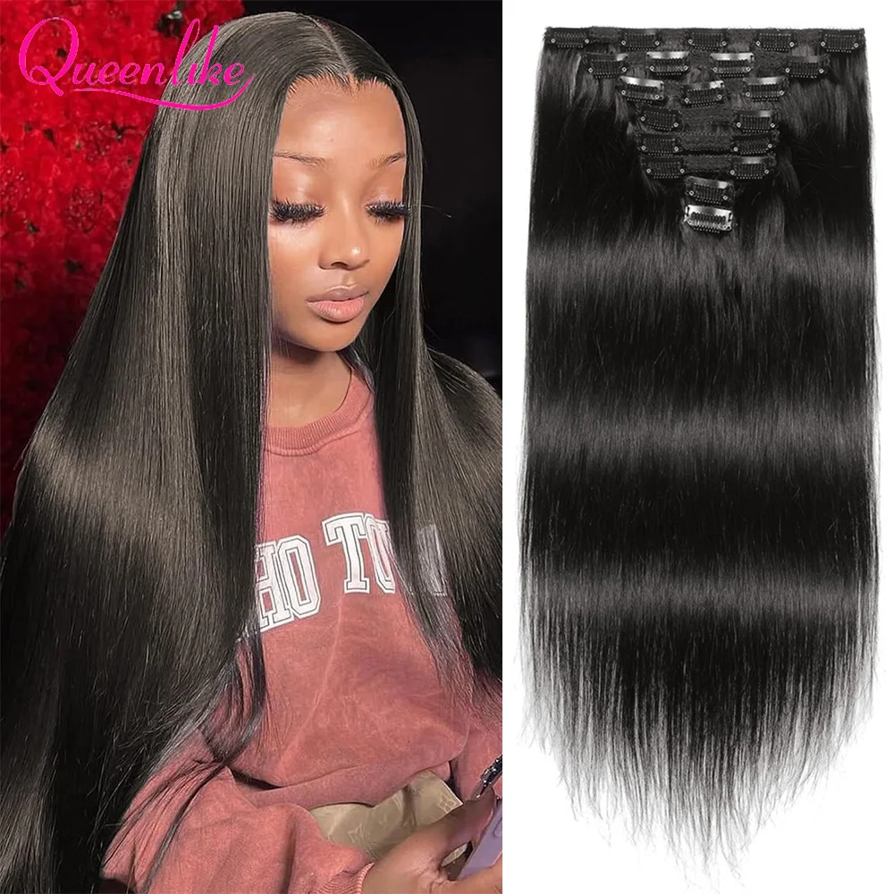 Clip In Human Hair Extensions Straight Body Kinky Curly Kinky Straight 100% Real Human Hair Natural Black Remy Hair For Women