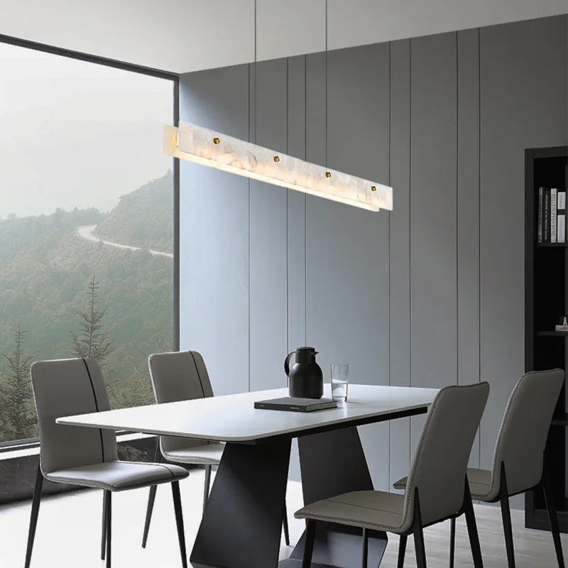 Imagem -04 - Luz Pingente de Tira Longa para Mesa de Jantar em Casa Lustres Led de Pedra Natural Lâmpada Suspensa Forma de Barra Mármore Natural Decoração de Luxo