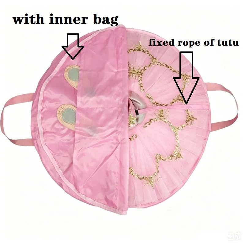 Navy Blue Professional Ballet Tutu Bag Pink side Zipper Waterproof  Flexible Foldable Soft Ballet Bag pancake fixed tutu rope
