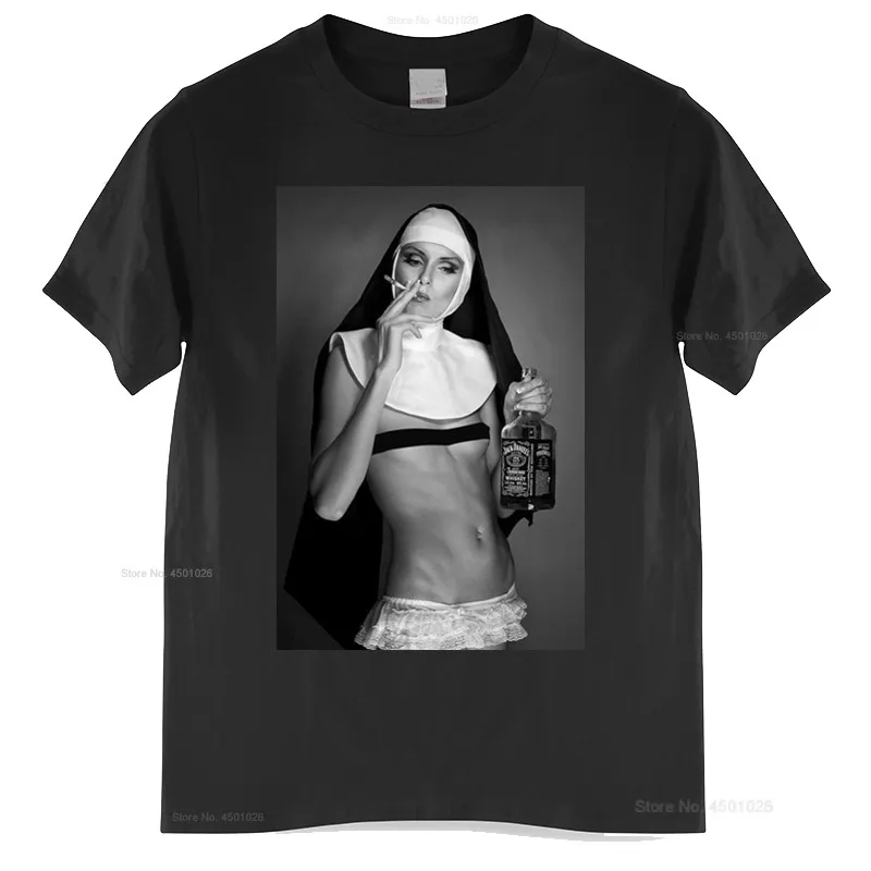 Nun Smoking & Drinking T Shirt Funny Cool Designer Summer Top Gift Present cotton tshirt men summer fashion t-shirt euro size