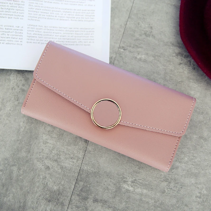 2023 Wallet Leather Women Wallet Long Pu Leather Purse Zipper Metal Circle Decor Wallets Female Hasp Coin Purse Black