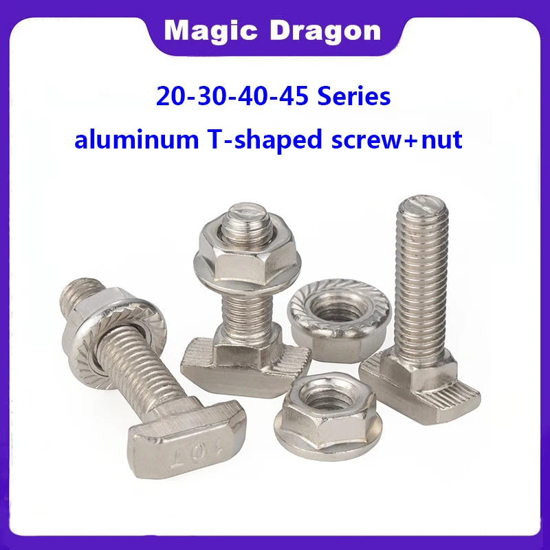 

Eu Standard 20 30 40 45 Series T Shaped Hammer Bolt Aluminum profile accessories T Shaped Bolt Nut + Flange Nut M5 M6 M8 M10