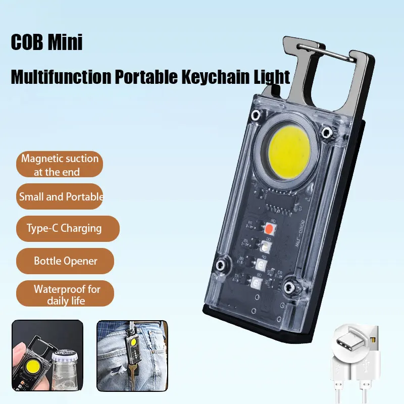 Mini LED Keychain Flashlight Portable Work Torch Outdoor Waterproof Strong Light Multifunction Bottle Opener Lantern With Magnet