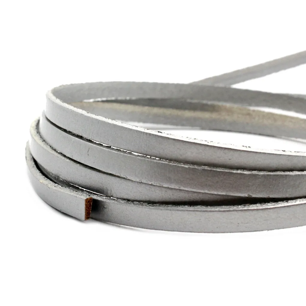 

5mm Wide 2mm Thick Silver Flat Leather Cord Jewelry Making Leather Band 5mmx2mm Genuine Cowhide