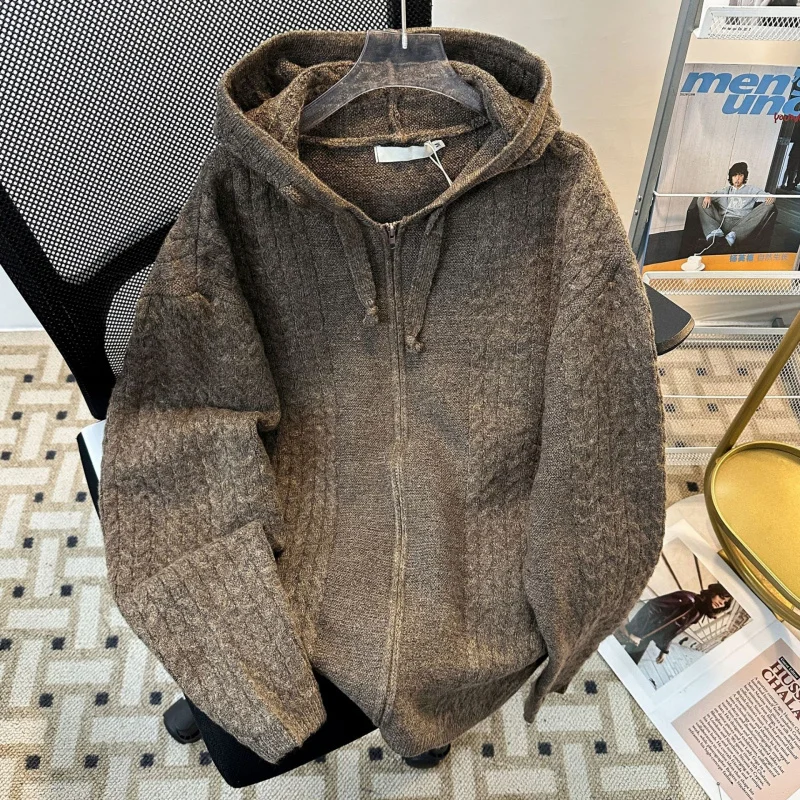 

American Retro Hooded Cardigan Sweater for Men Women, Autumn and Winter Trendy Loose Versatile Melard Casual Knitted Jacket