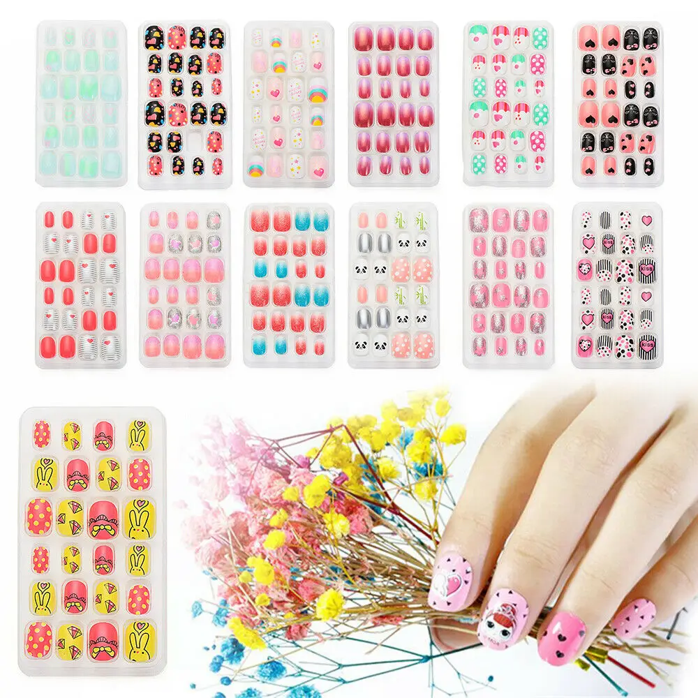 Children Candy Color Full Cover Press On Manicure Tips False Nails Fake Nails Nail Art