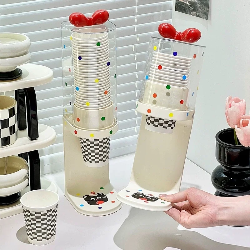 Cute Pull Type Cup Holder for Water Cooler Fit Disposable Paper and Plastic Cups, Bathroom Mouthwash Cup Dispenser