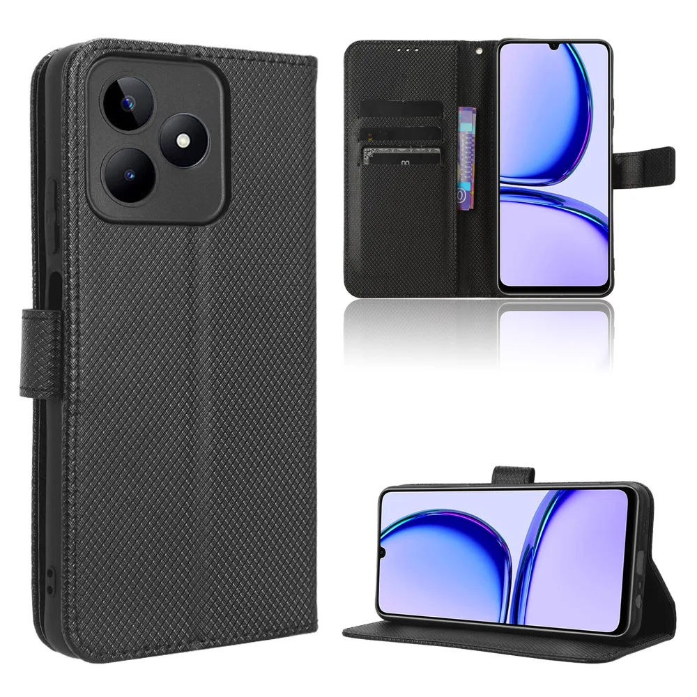 ل ممن لهم Realme C53 الفاخرة الوجه الماس نمط الجلد محفظة من جلد PU الحال بالنسبة ممن لهم RealmeC53 C 53 حقيبة الهاتف