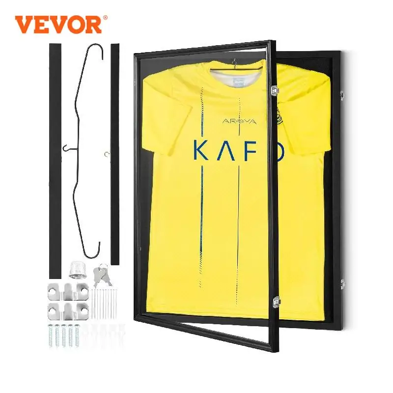 

VEVOR Jersey Display / Sports Card Display Frame Case, Large Lockable Sport Shadow Box, 98% UV Protection PC Glass and Hangers