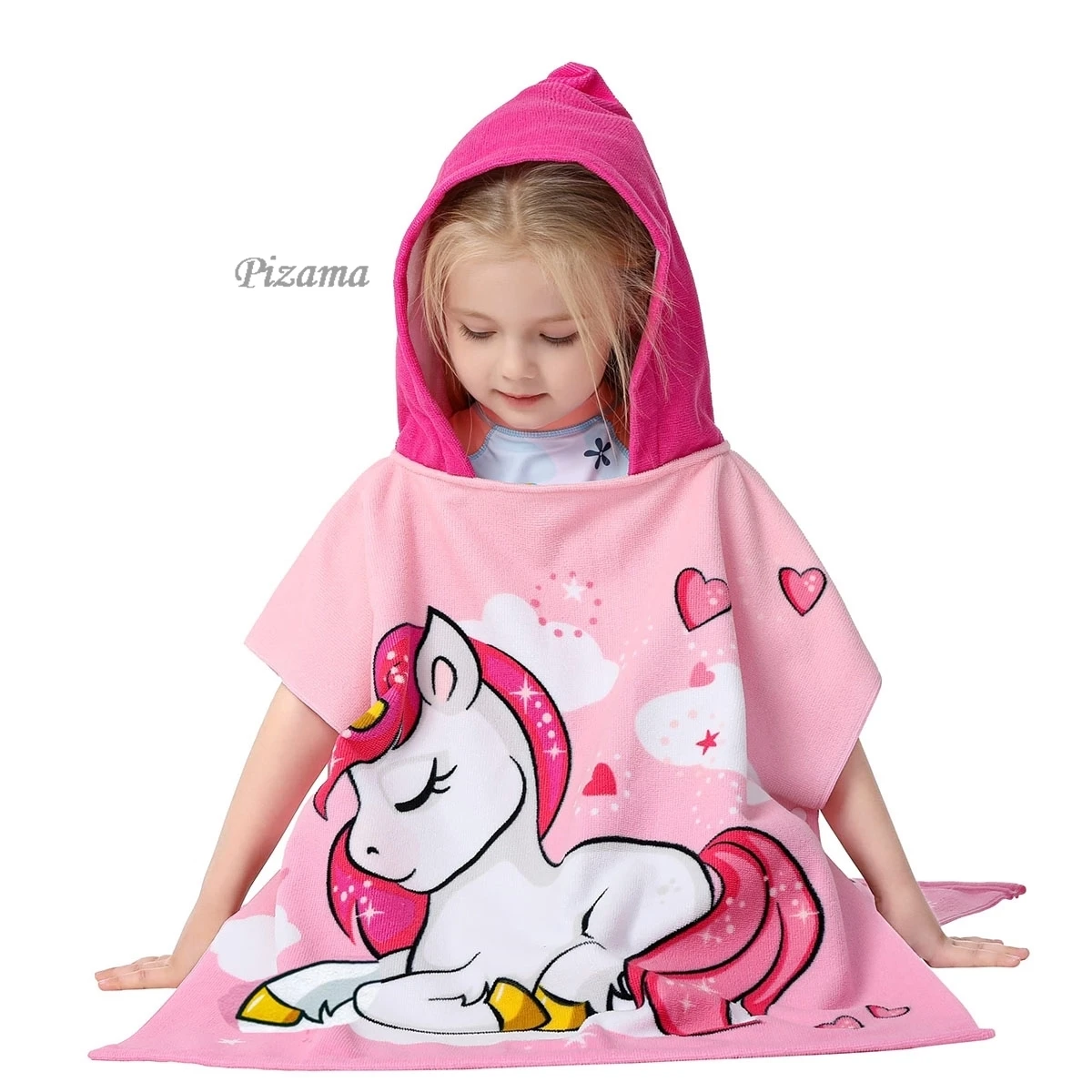 Kids Toddlers Hooded Poncho Towel Childrens Beach Swimming Changing Robe Unicorn Wrap Multi-Functional Children\'s Beach Towels