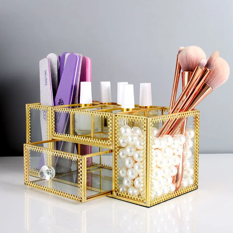

Nordic Sle Glass Nail Art Bru Storage Box Desktop Organizer Ders Dustproof Rectangular ape eup Brues Holder