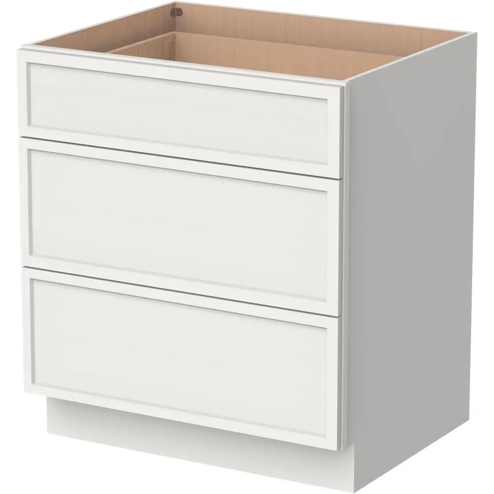 

3-Drawer Solid Wood Base Cabinet with Soft-Close Glides - Origami White, 18W x 24D x 34.5H