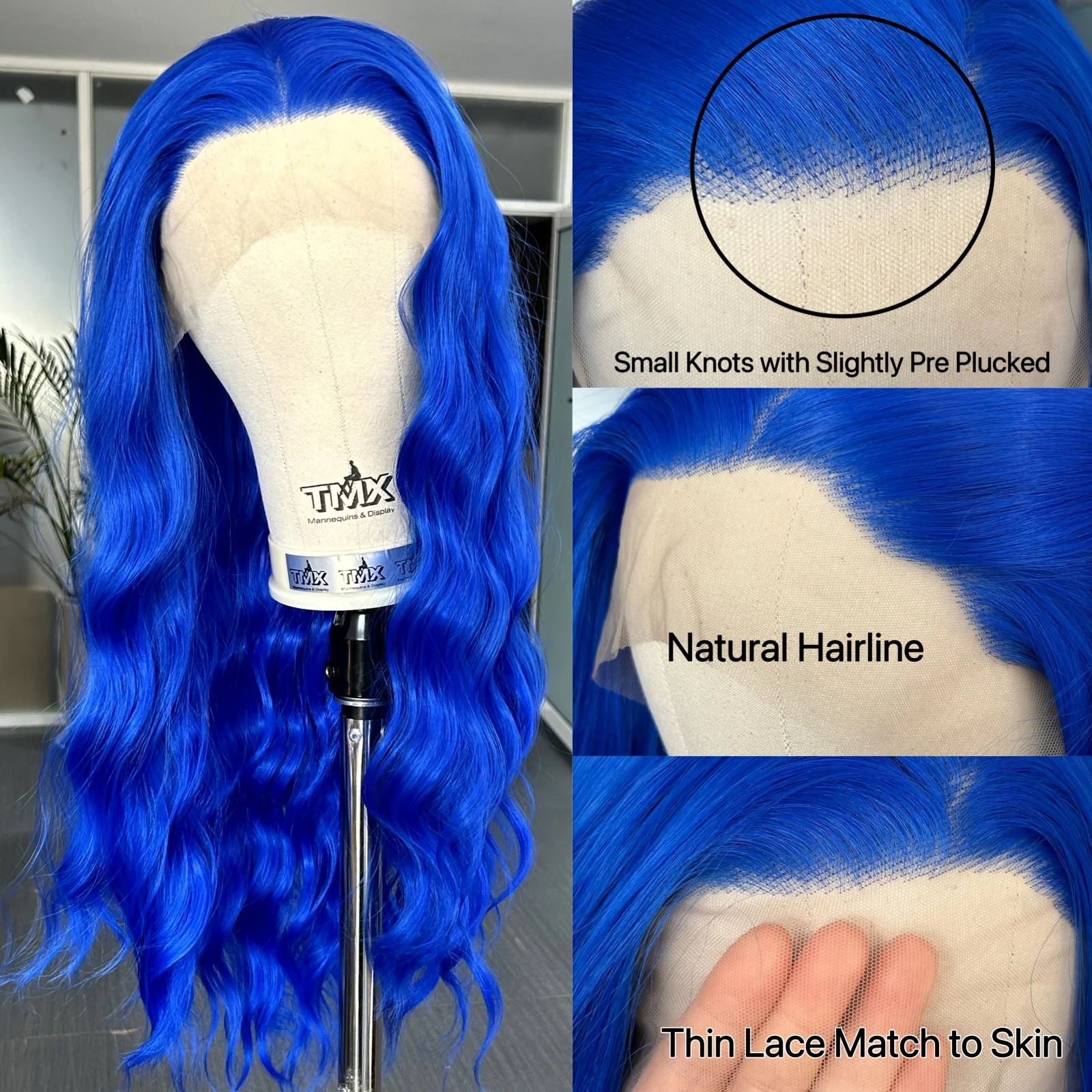 Royal Blue Long Curly Wavy Wig Synthetic Free Part Natural Wave Colored 13X4 Lace Front Wigs for Women Daily Party Cosplay
