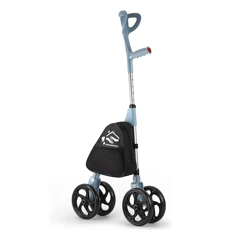 

Four-wheeled one-hand walker for the elderly, height-adjustable, lightweight foldable crutches and crutches walker