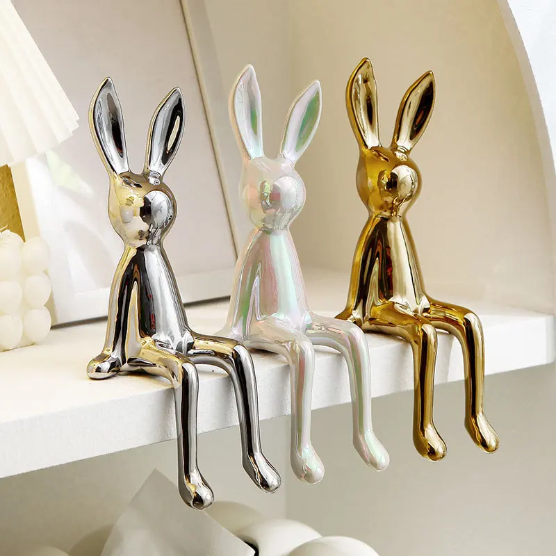 Luxury Ceramic Long-Eared Sitting Rabbit Room 1pc Creative CStatue Home Decoration Accessories High-End Home Art Aesthetics
