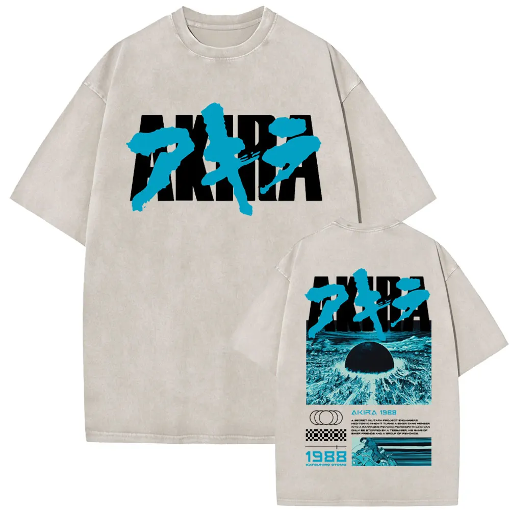 

Japanese Science Fiction Cartoon Movie Anime Akira Shotaro Kaneda Vintage Washed T-shirt Men Women 90s Manga Oversized T Shirts