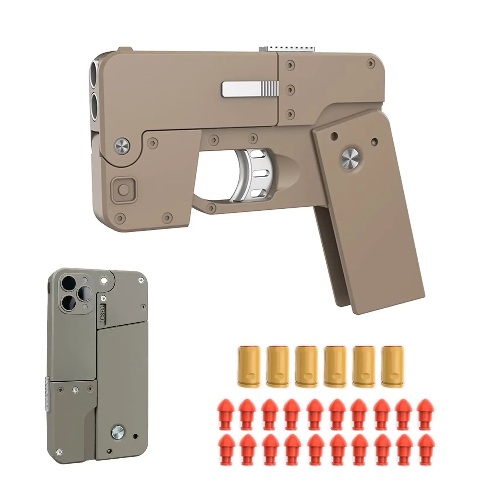 

Foldable Mobile Phone Toy Gun Foam Blaster Gun Semi-Automatic Repeating Gun with 6 Grain Casings and 20 Grain Blasting Heads