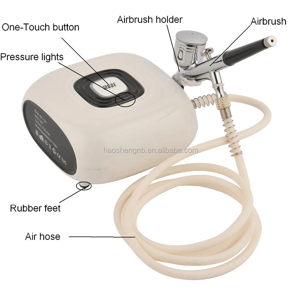 HS08-6AC-SK HSENG Electric Piston Airbrush Kit with Gravity Feed Copper ABS Materials for Nail Tattoo Art Car Spray Cake Paint