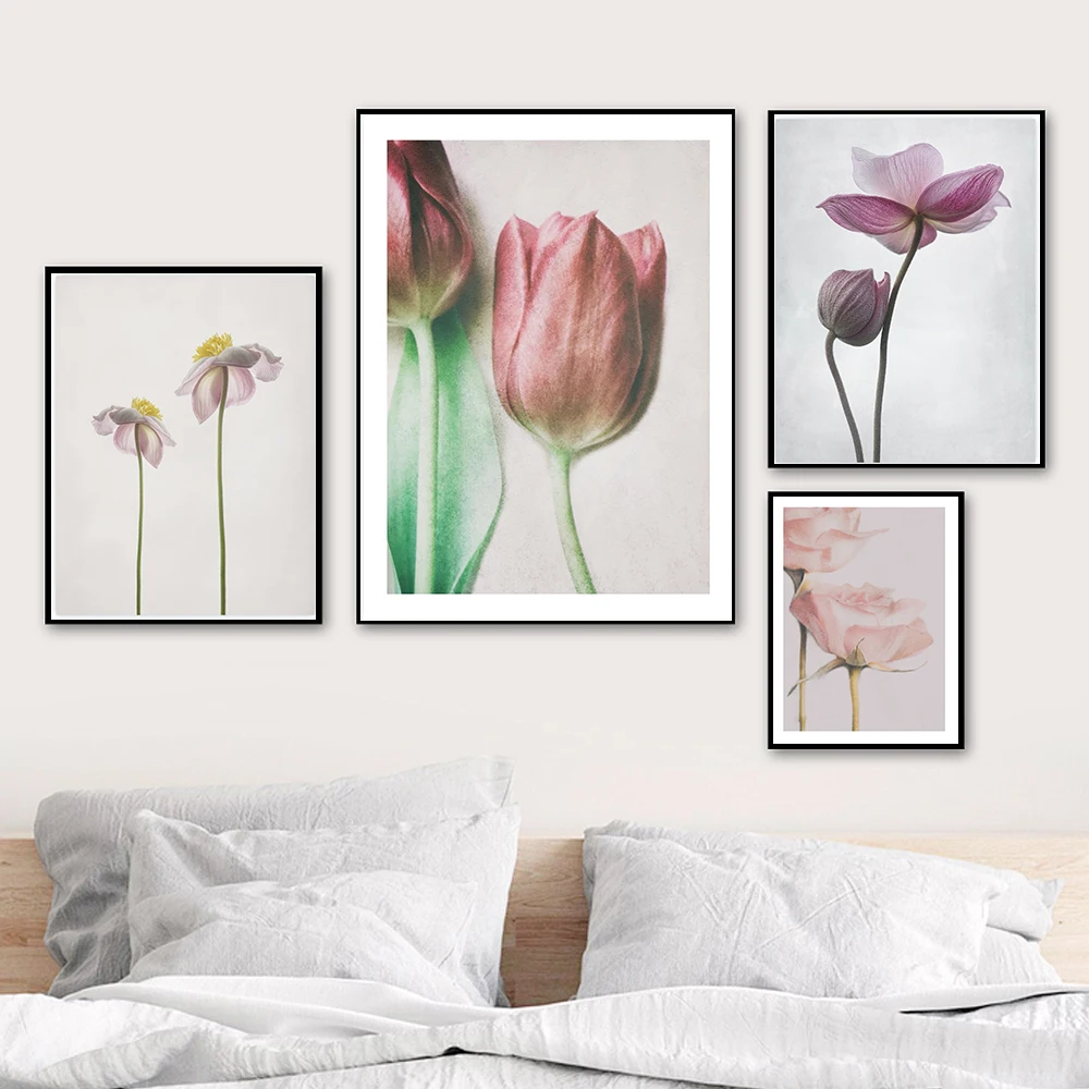 

Vintage Minimalist Pink Tulip Poster Flowers Canvas Painting Prints Nordic Floral Wall Art Pictures for Living Room Home Decor