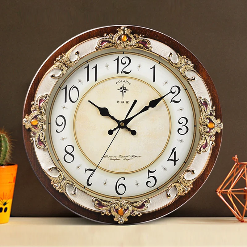 

North Star Solid Wood European Style Creative Hanging Clock Living Room Mute Home Bedroom Chinese Style Wooden Clock