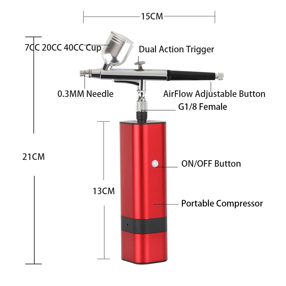 Il miglior aerografo Cordless da 32 PSI con compressore tascabile pompa pneumatica per utensili a tubo flessibile da 1.2M di colore nero e rosso ad