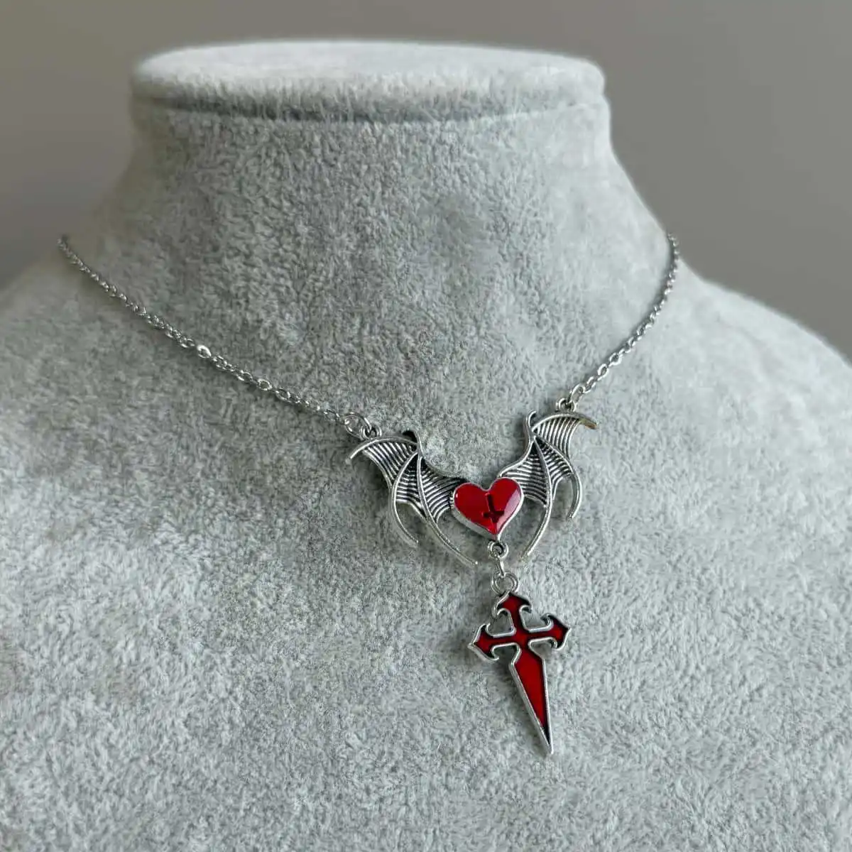 Cross Bat Necklace,Gothic Jewelry,Vampire Accessories,Witchcraft,Blood Cross,Pagan,Punk,Vintage,Bat Wings Heart,Choker For Women - Image 2