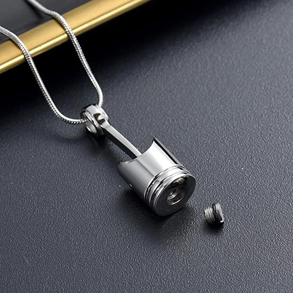 Confezione da 2 parti di automobili gioielli per cremazione pistone urna collana urna portachiavi per uomo fasce a pistone Keepsake Memorial Jewelry